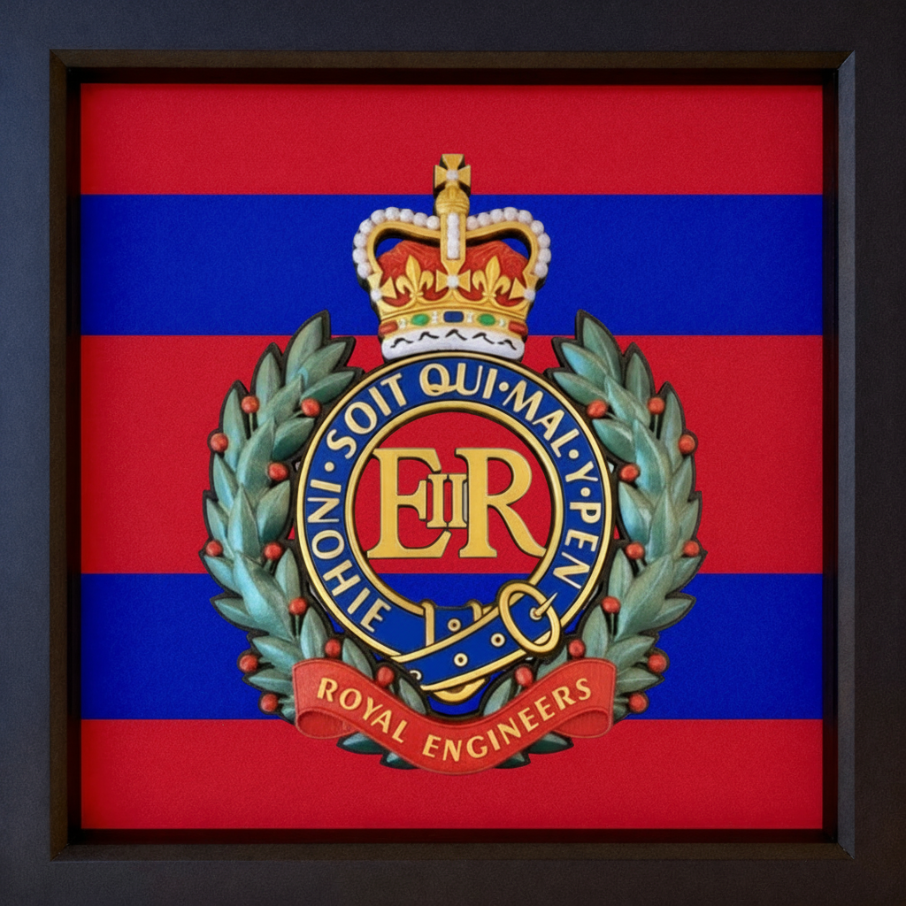 Royal Engineers Queens 3D Cap Badge Display Frame