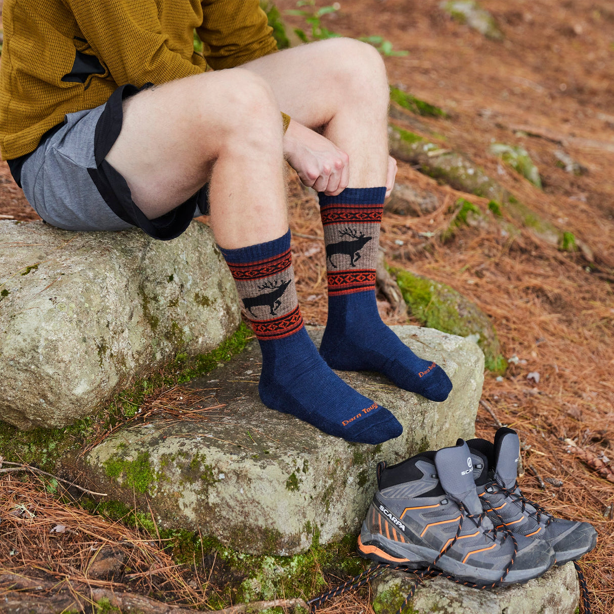 Mens Merino Wool Boot Midweight Seamless Patterned Hiking Socks