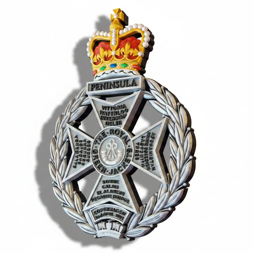 Royal Green Jackets Silver Black Coloured Crown Cap Badge | Officially Licensed