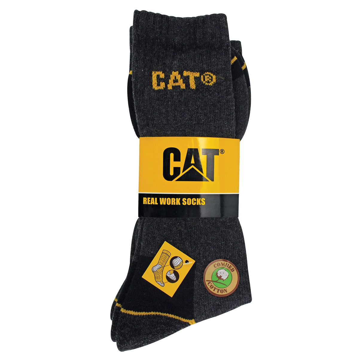 CAT Mens 3 Pack Real Work Socks with Cushioned Heel & Toe