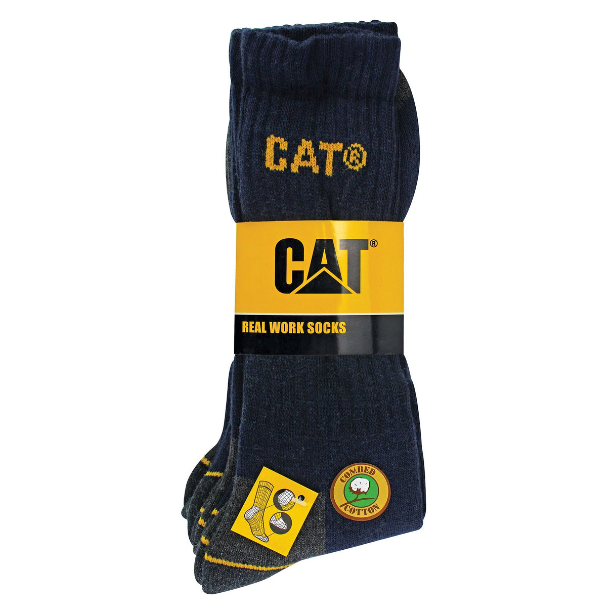 CAT Mens 3 Pack Real Work Socks with Cushioned Heel & Toe