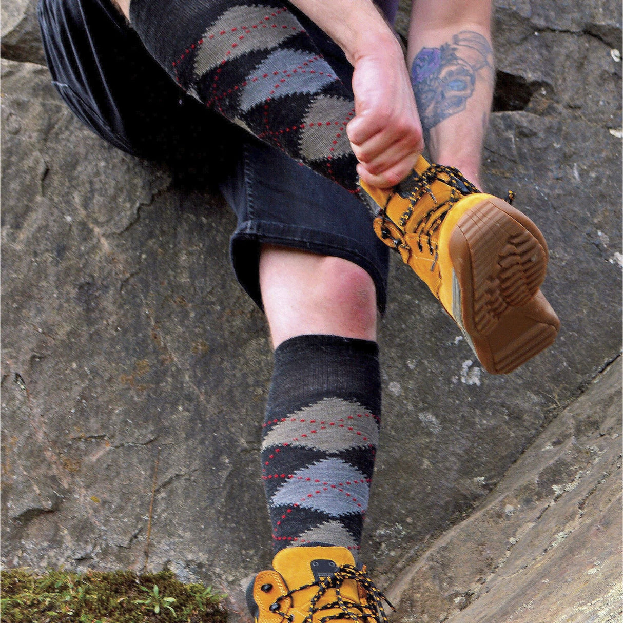 12 Pair Mens Soft Lambswool Honeycomb Top Argyle Patterned Socks