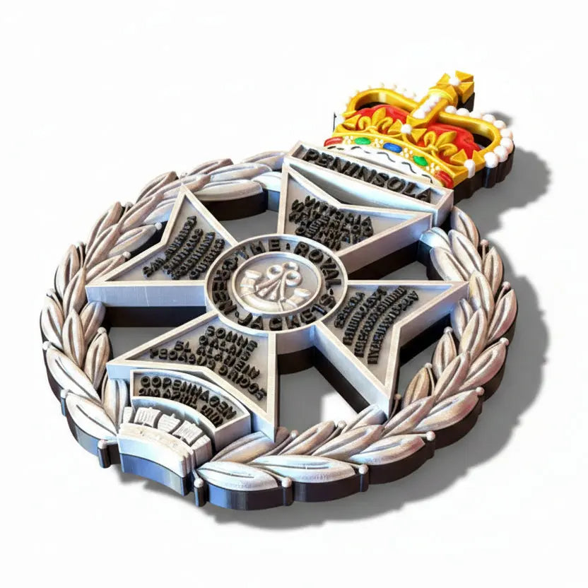 Royal Green Jackets Silver Black Coloured Crown Cap Badge | Officially Licensed