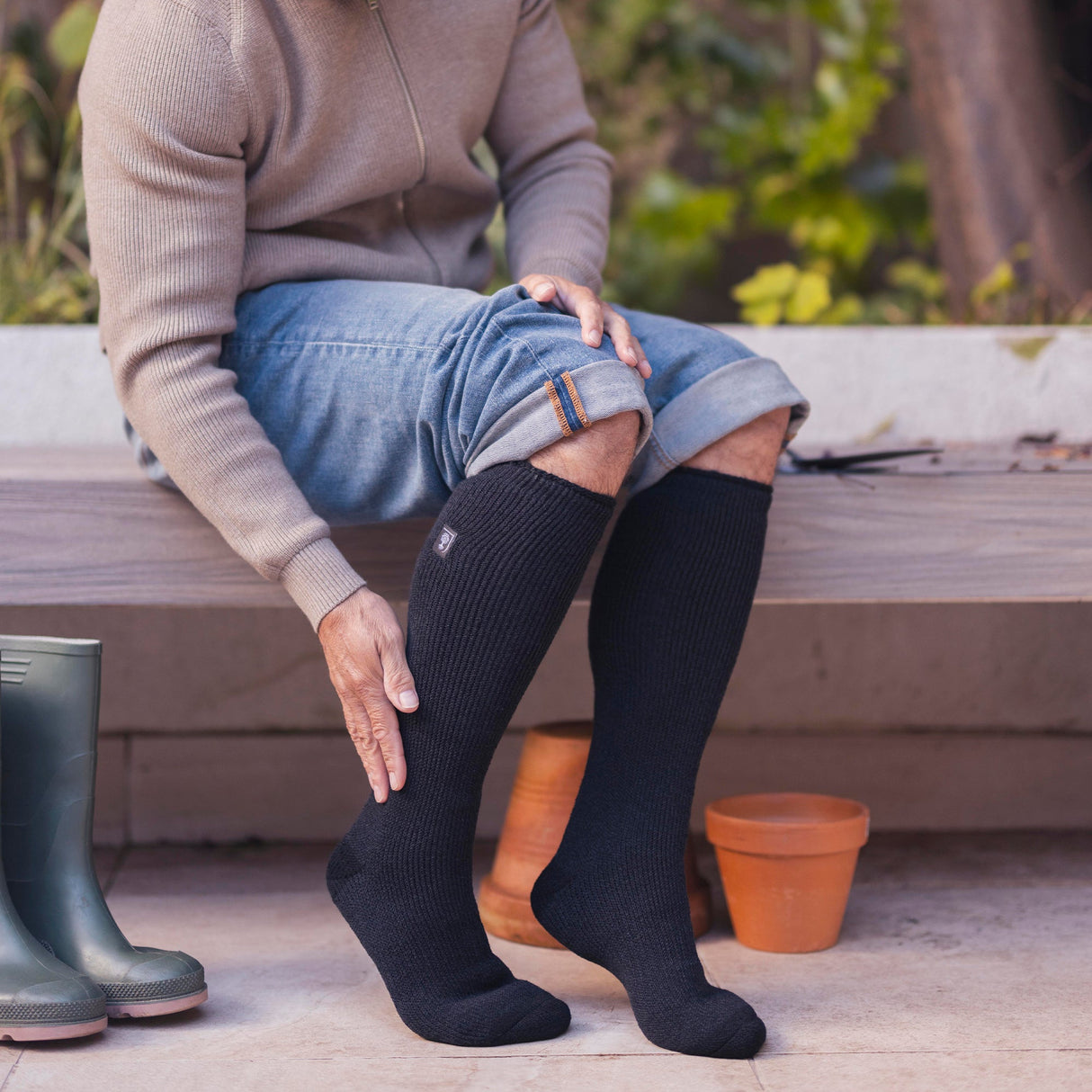 Mens Long Knee High Thermal Wellington Boot Socks