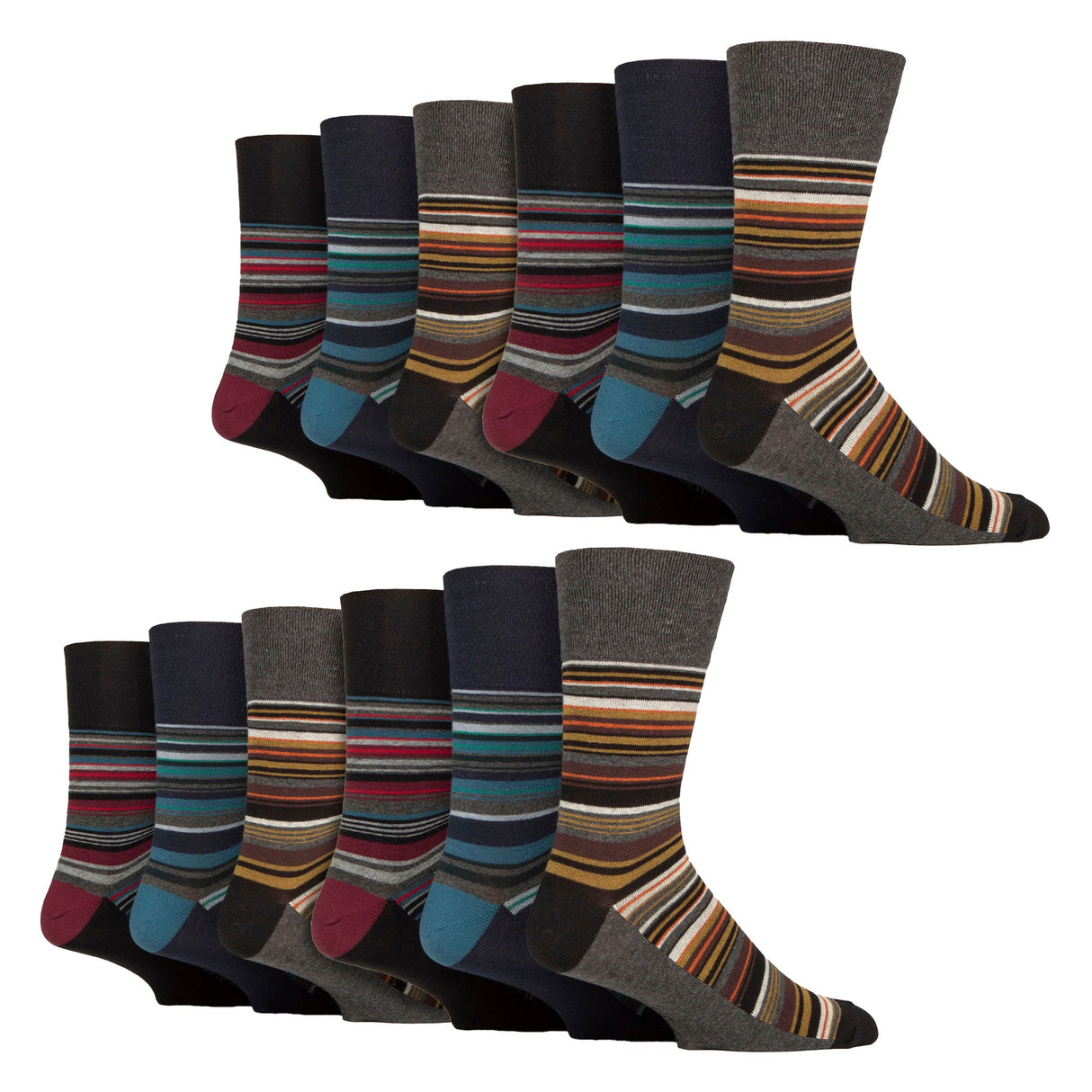 12 Pairs Mens Cotton Socks Patterned Soft Non-Binding Everyday Socks