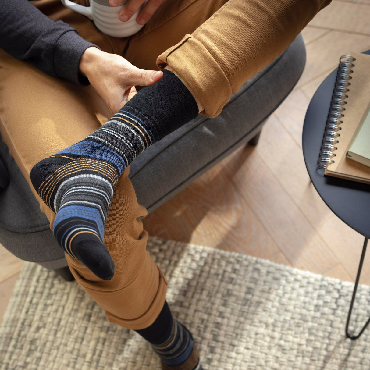6 Pairs Mens Cotton Socks Patterned Soft Non-Binding Everyday Socks