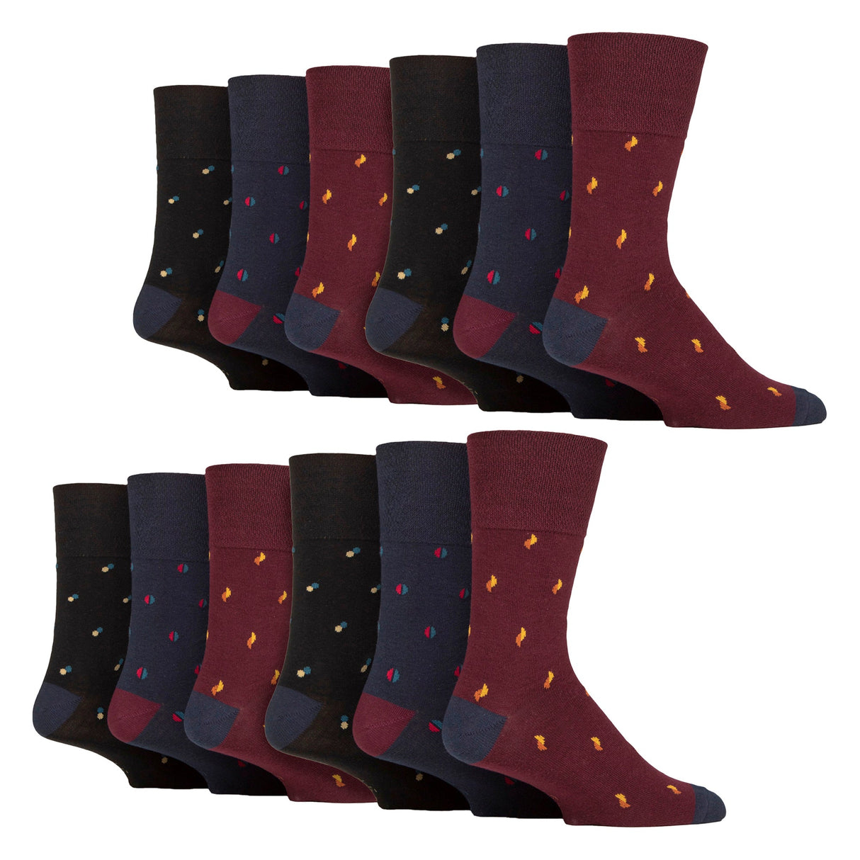 12 Pairs Mens Cotton Socks Patterned Soft Non-Binding Everyday Socks