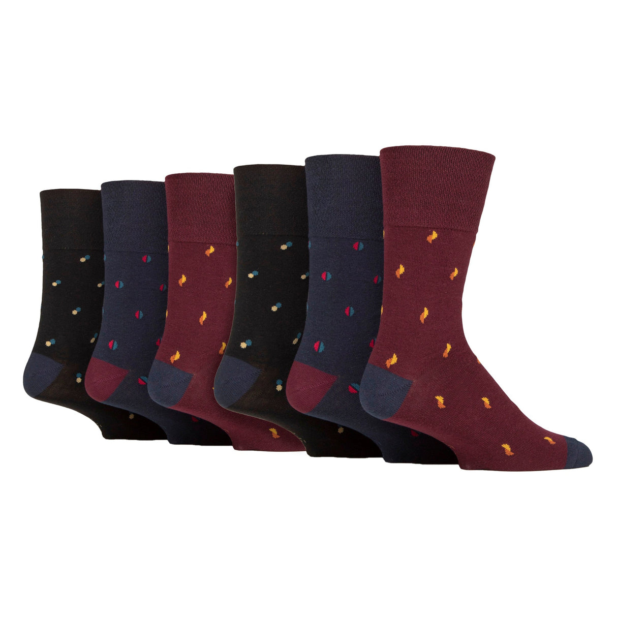6 Pairs Mens Cotton Socks Patterned Soft Non-Binding Everyday Socks