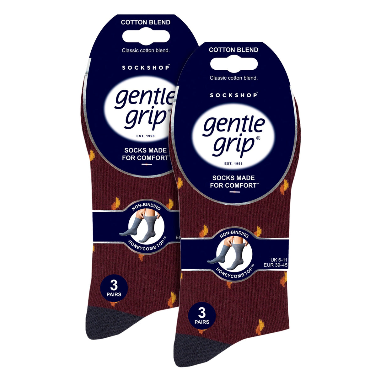 6 Pairs Mens Cotton Socks Patterned Soft Non-Binding Everyday Socks