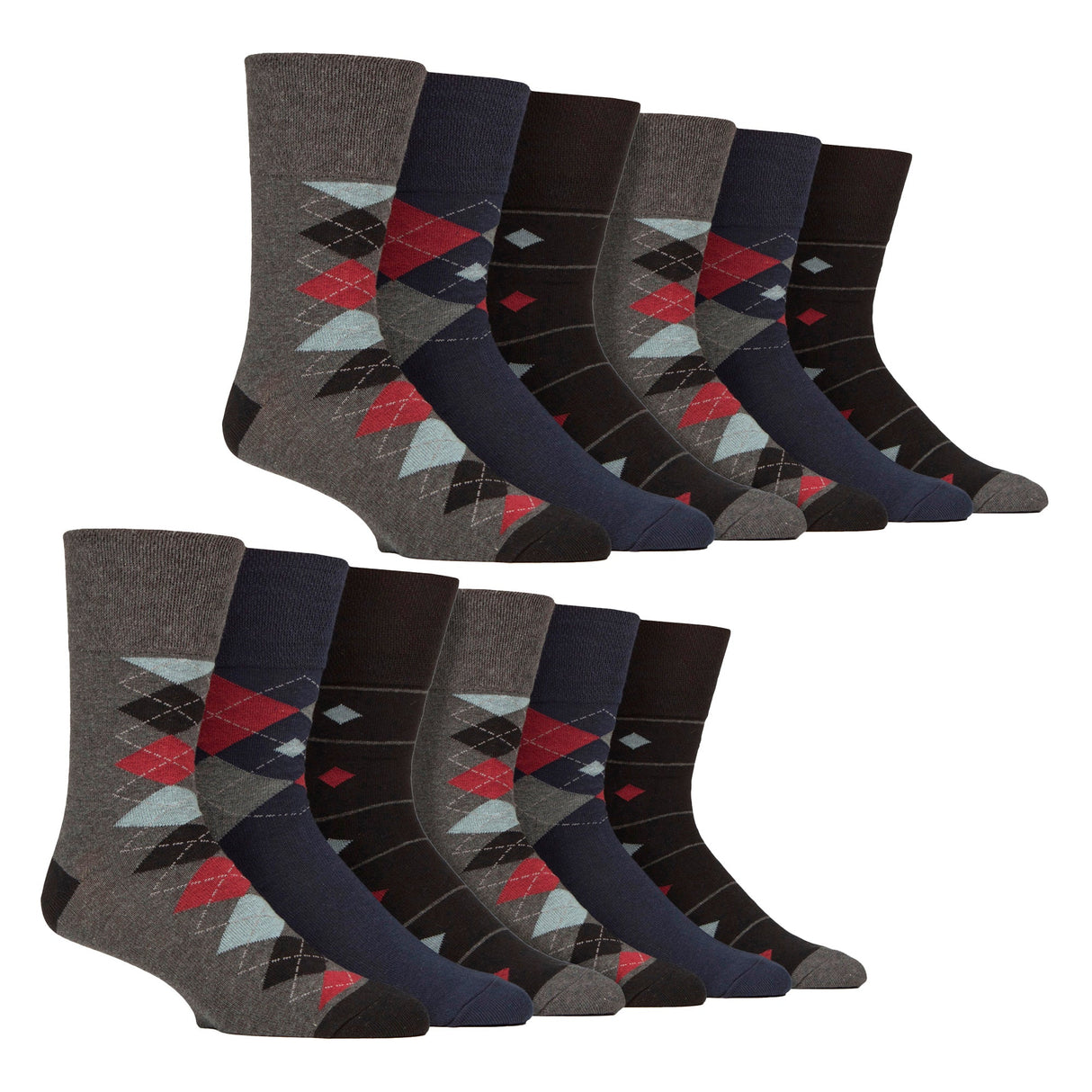 12 Pairs Mens Cotton Socks Patterned Soft Non-Binding Everyday Socks