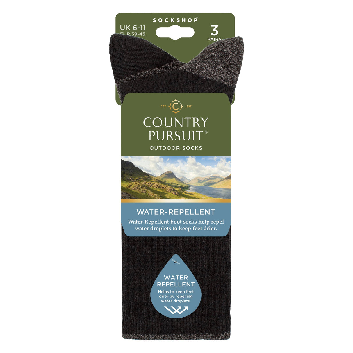 3 Pairs Mens Water Repellent Midweight Outdoor Socks for Hiking & Walking