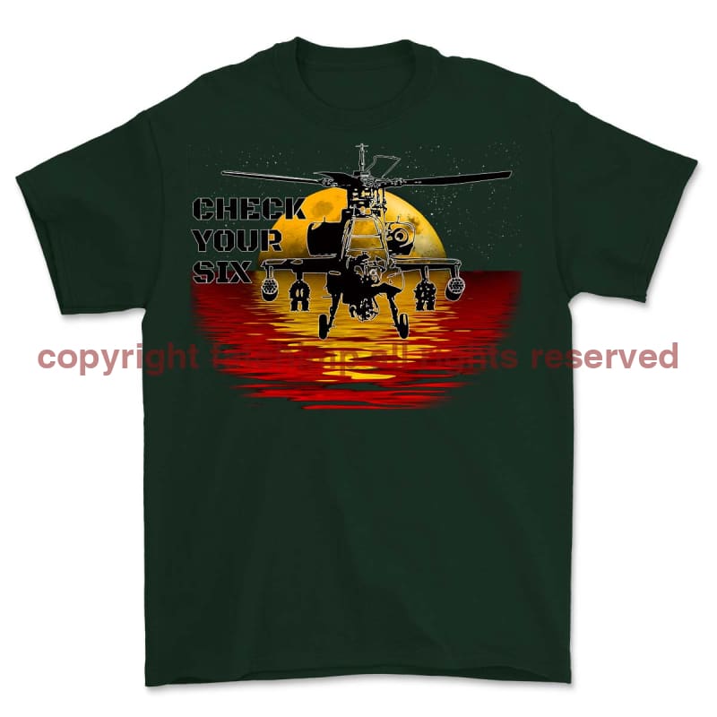 Apache Gun Ship Check Your Six Printed T-Shirt