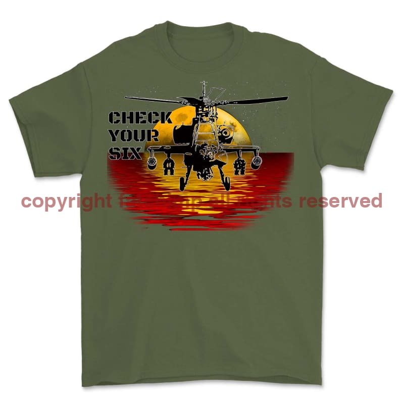 Apache Gun Ship Check Your Six Printed T-Shirt