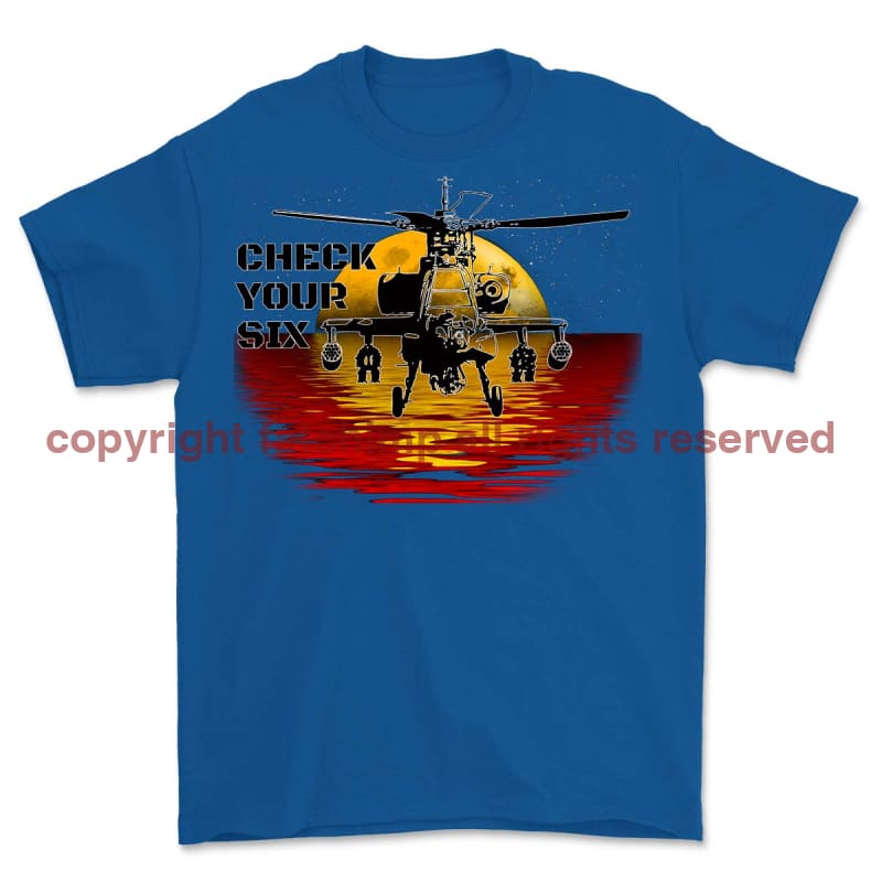 Apache Gun Ship Check Your Six Printed T-Shirt