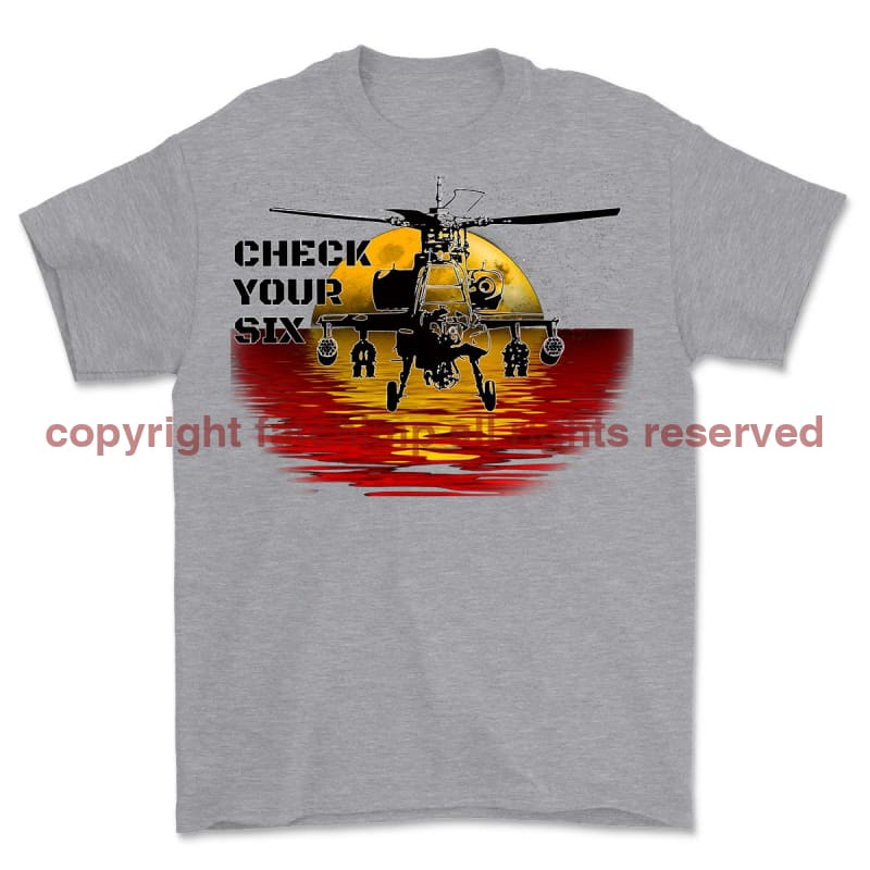 Apache Gun Ship Check Your Six Printed T-Shirt