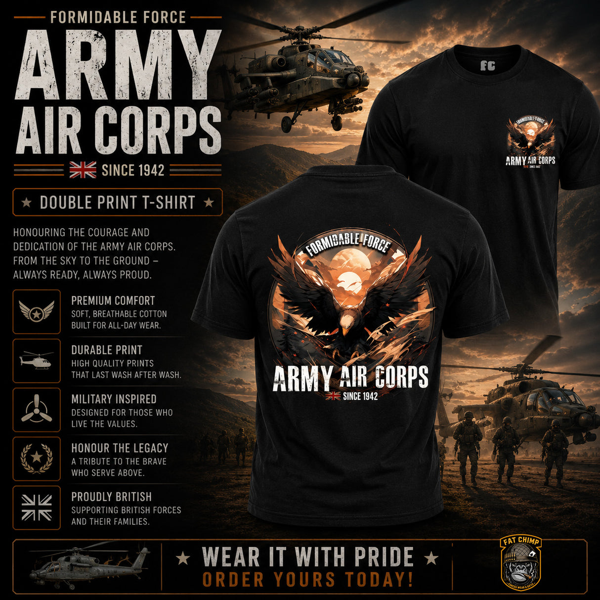 Army Air Corps Formidable Force Double Print T-Shirt