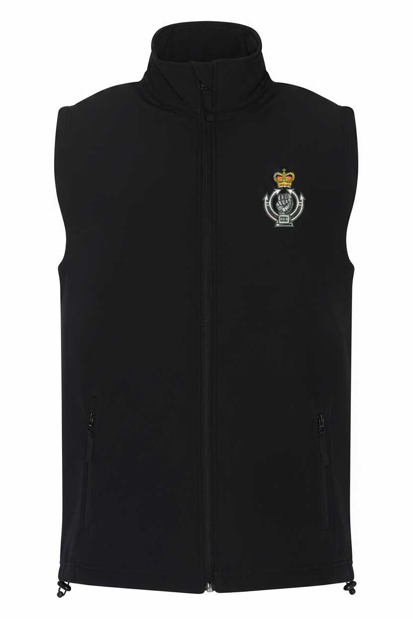 Black Royal Armoured Corps softshell gilet with embroidered badge