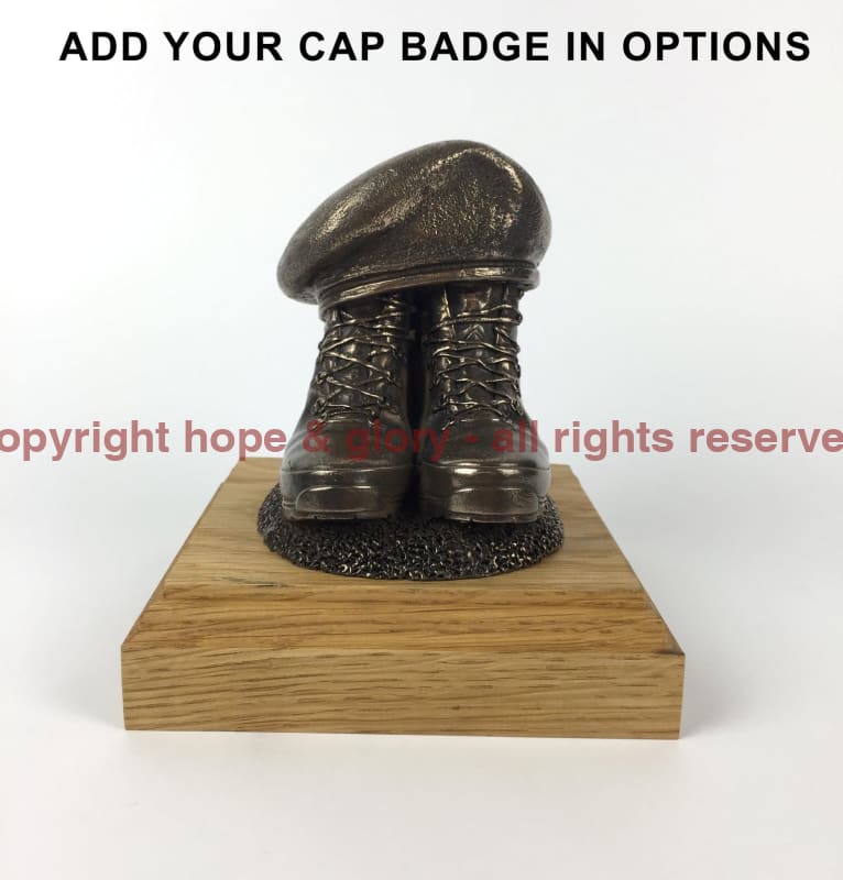 Boots And Beret Cold Cast Bronze Statue (Add A Cap-Badge Engraving) Military