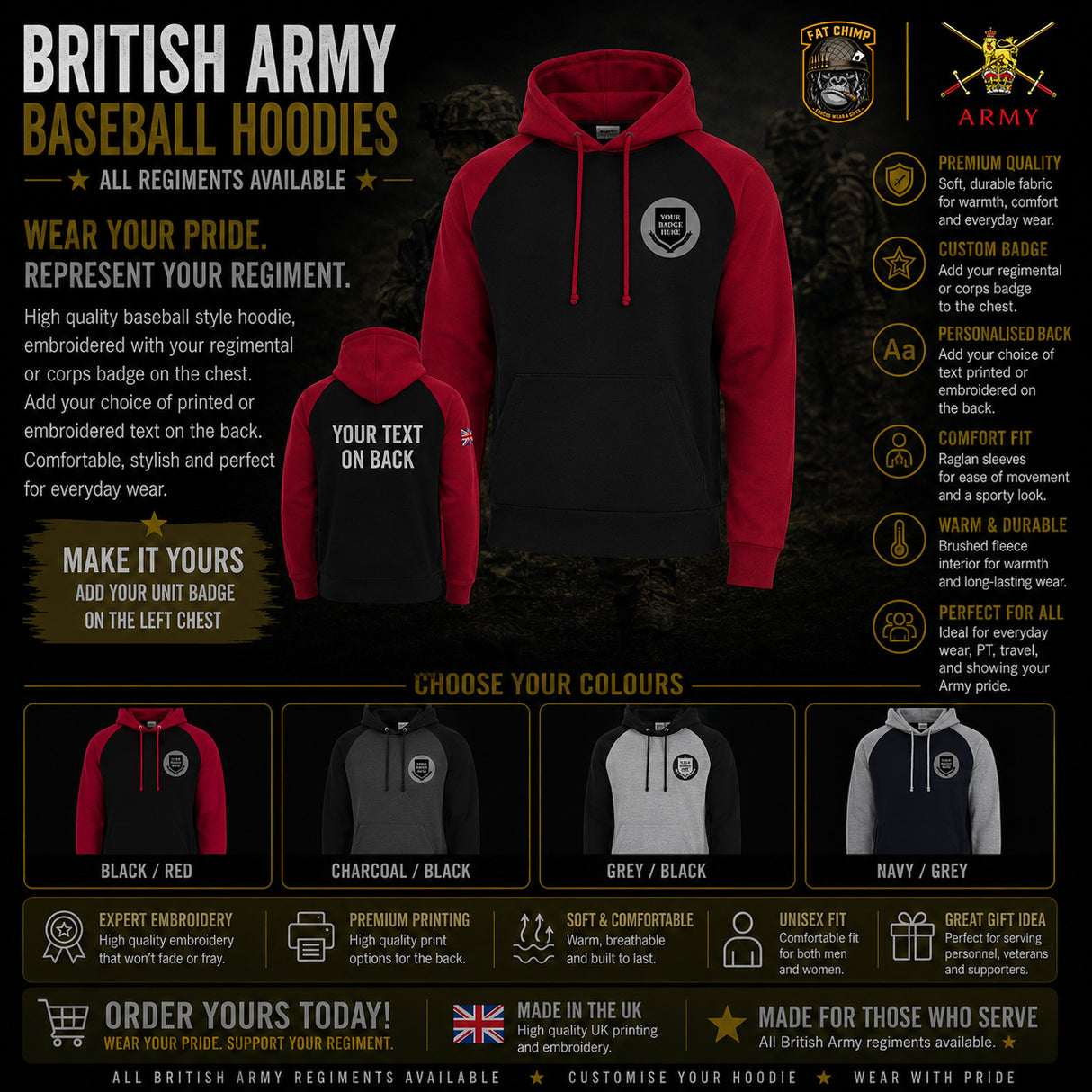 British Army Units Regimental Baseball Hoodie