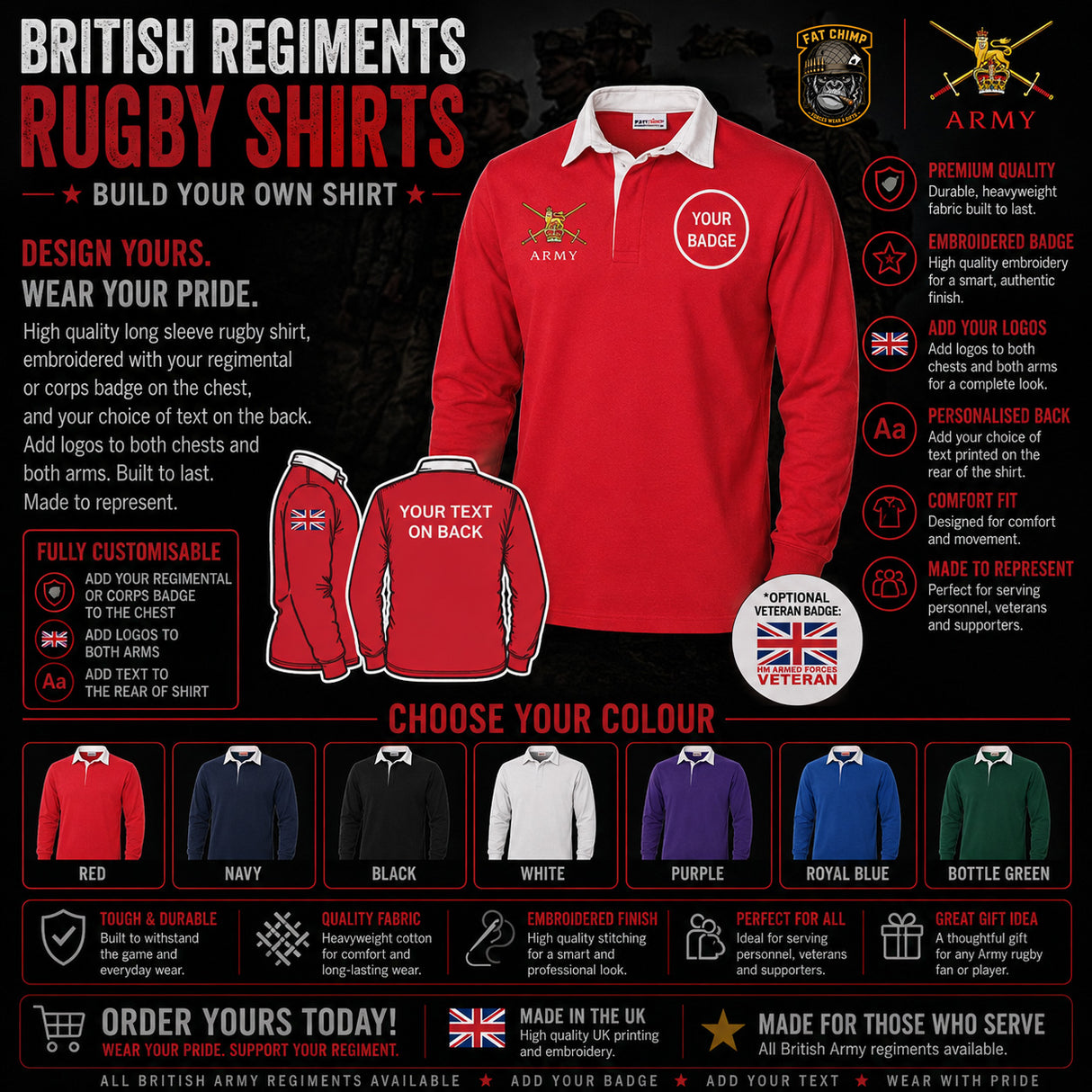 British Regiments Long Sleeve Rugby Shirt - Build Your Own Shirt