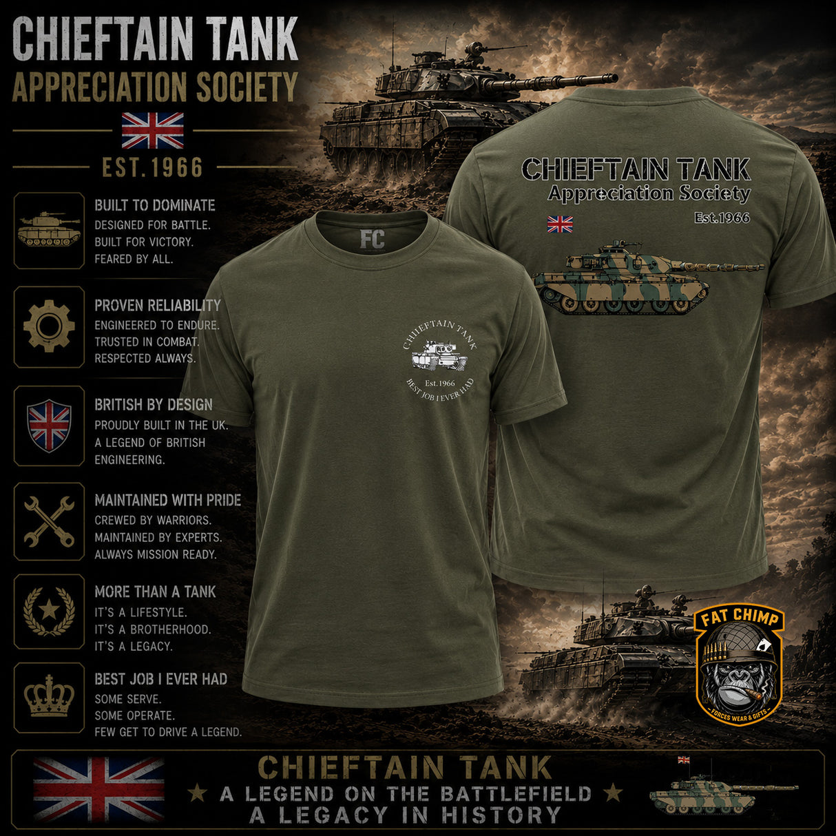 Chieftain Tank Best Job I Ever Had Double Side Printed T-Shirt