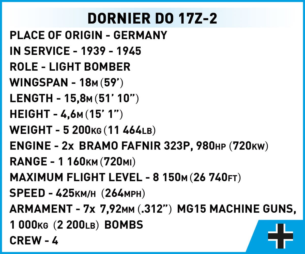 Dornier D0-17Z-2 brick plane model- COBI 5754- 1360 bricks