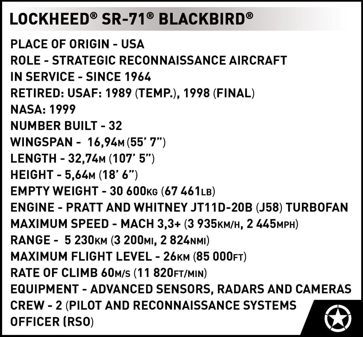 Executive Edition Lockheed SR-71 Blackbird brick aircraft model