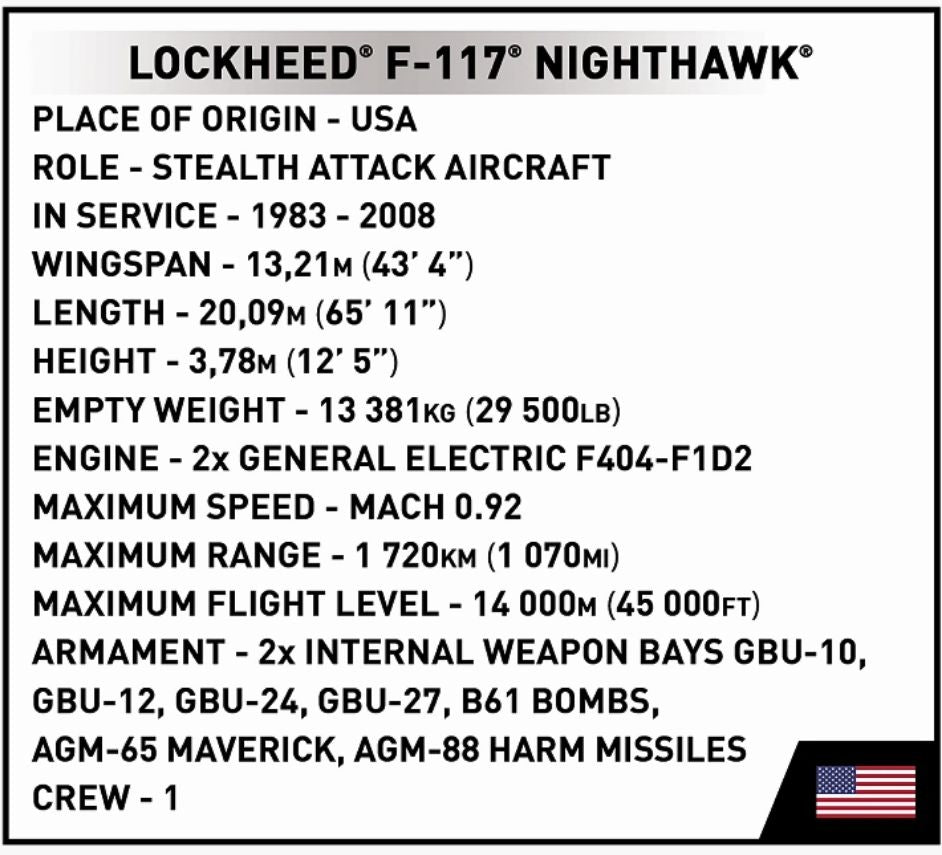 F-117 Nighthawk brick aircraft model - COBI 5903 - 798 bricks
