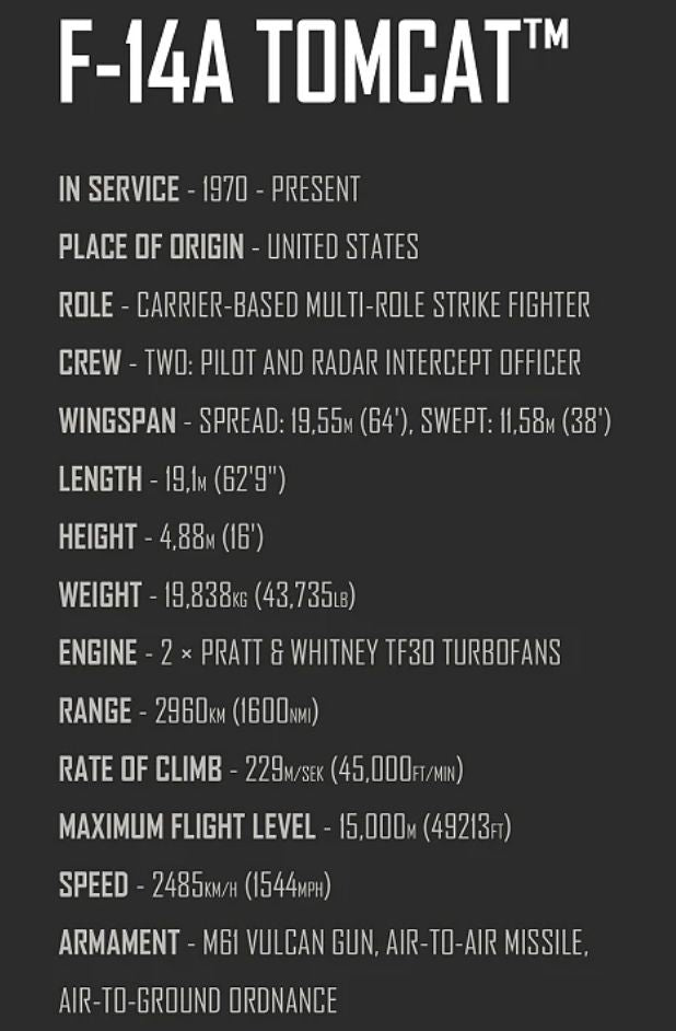 F14 Tomcat Top Gun brick plane model - COBI 5920 - 825 bricks