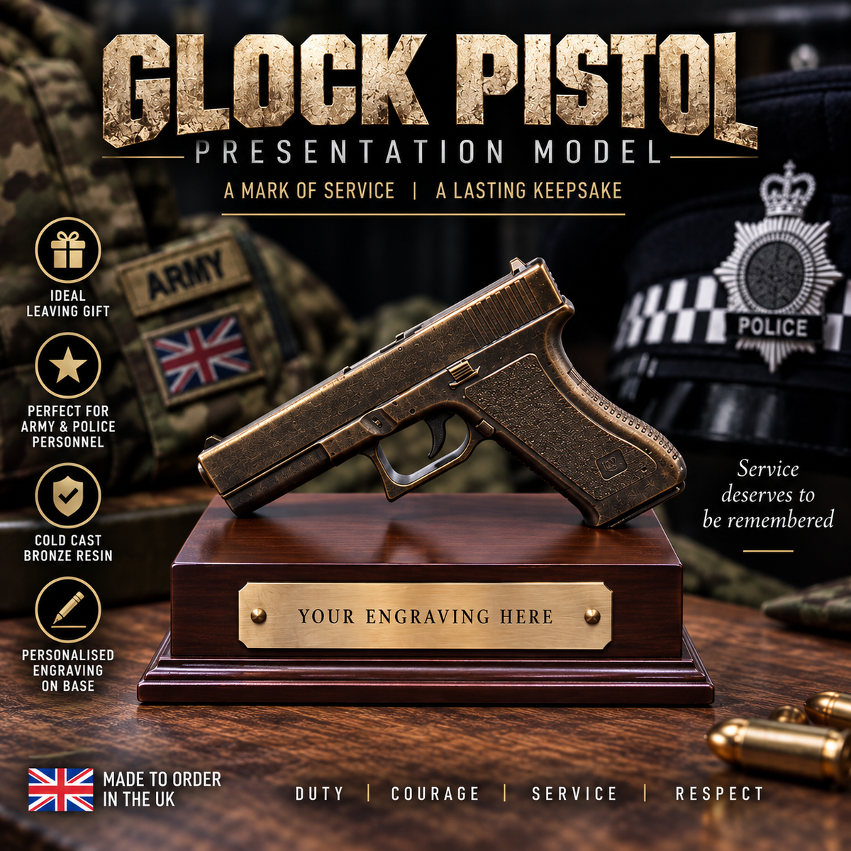 Glock Bronze Model | Army & Police Gift | Fat Chimp