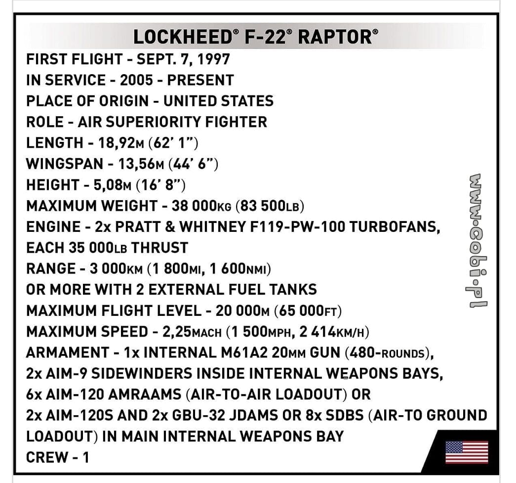 Lockheed F-22 Raptor brick plane model