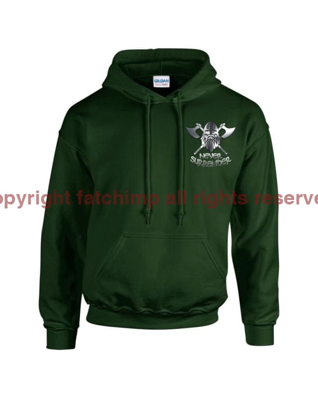 Never Surrender Embroidered Hoodie Small - 34/36 Inch Chest / Bottle Green (Armed Forces)