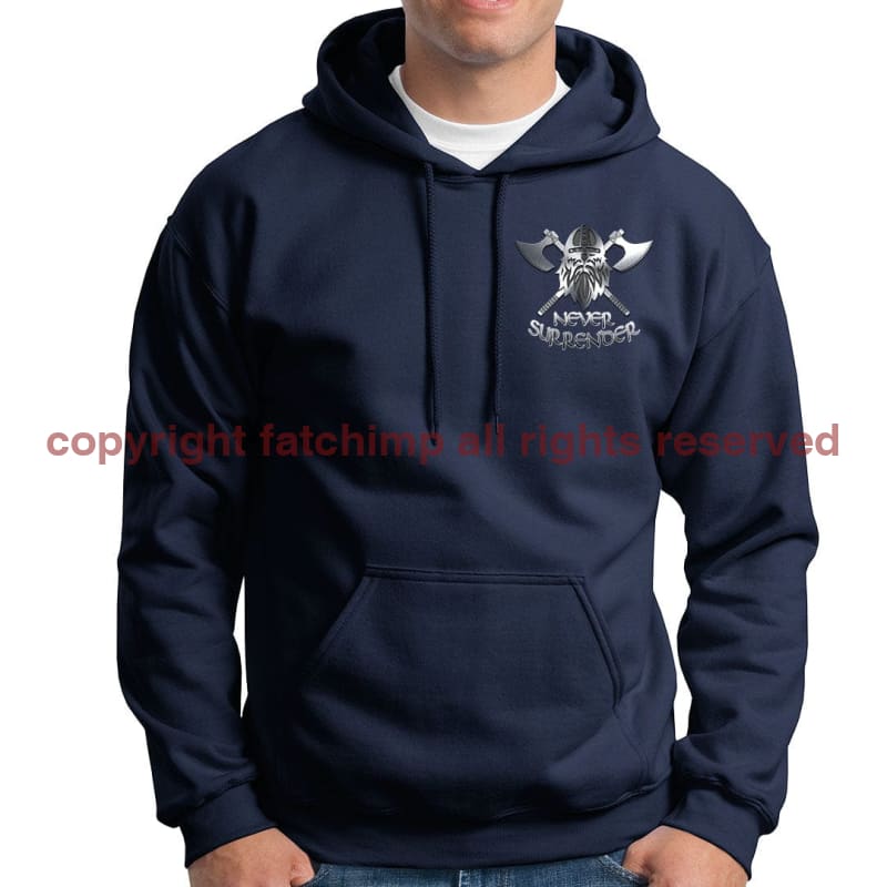 Never Surrender Embroidered Hoodie Small - 34/36 Inch Chest / Navy Blue (Armed Forces)