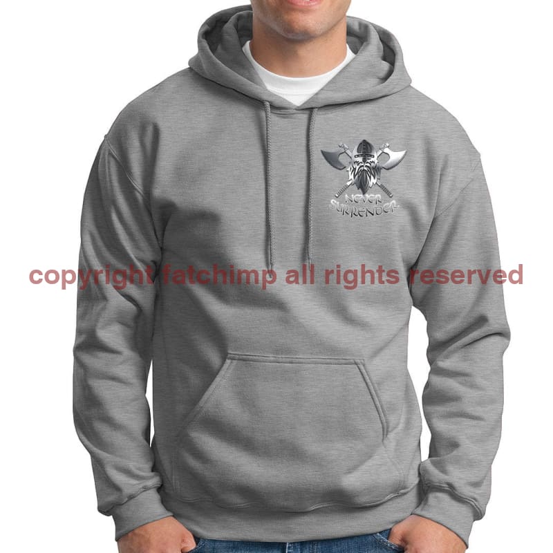 Never Surrender Embroidered Hoodie Small - 34/36 Inch Chest / Sports Grey (Armed Forces)