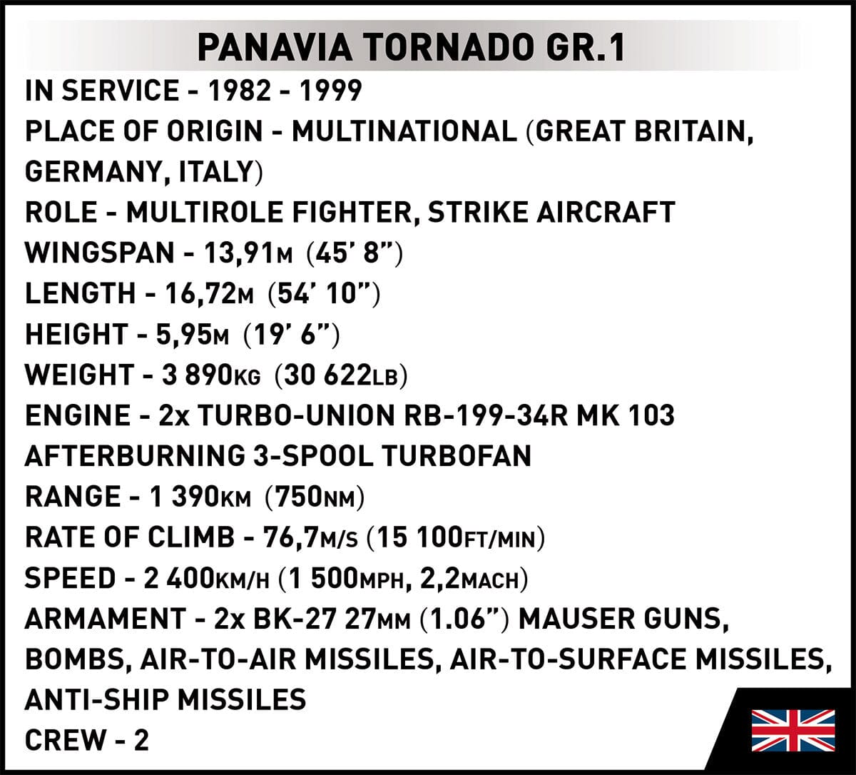 Panavia Tornado GR.1 RAF brick plane model