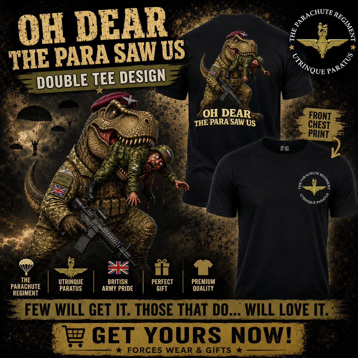 Para - Oh Dear The Para Saw Us T-Rex Double Print T-Shirt