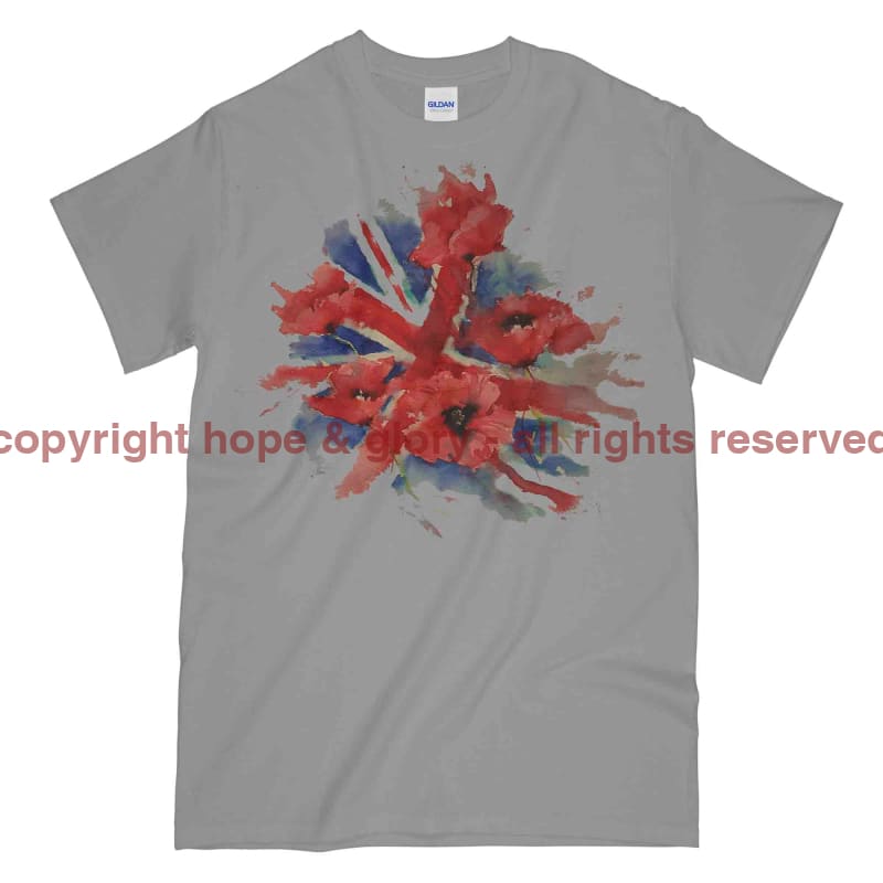 Poppies On Union Flag Watercolour Printed T-Shirt
