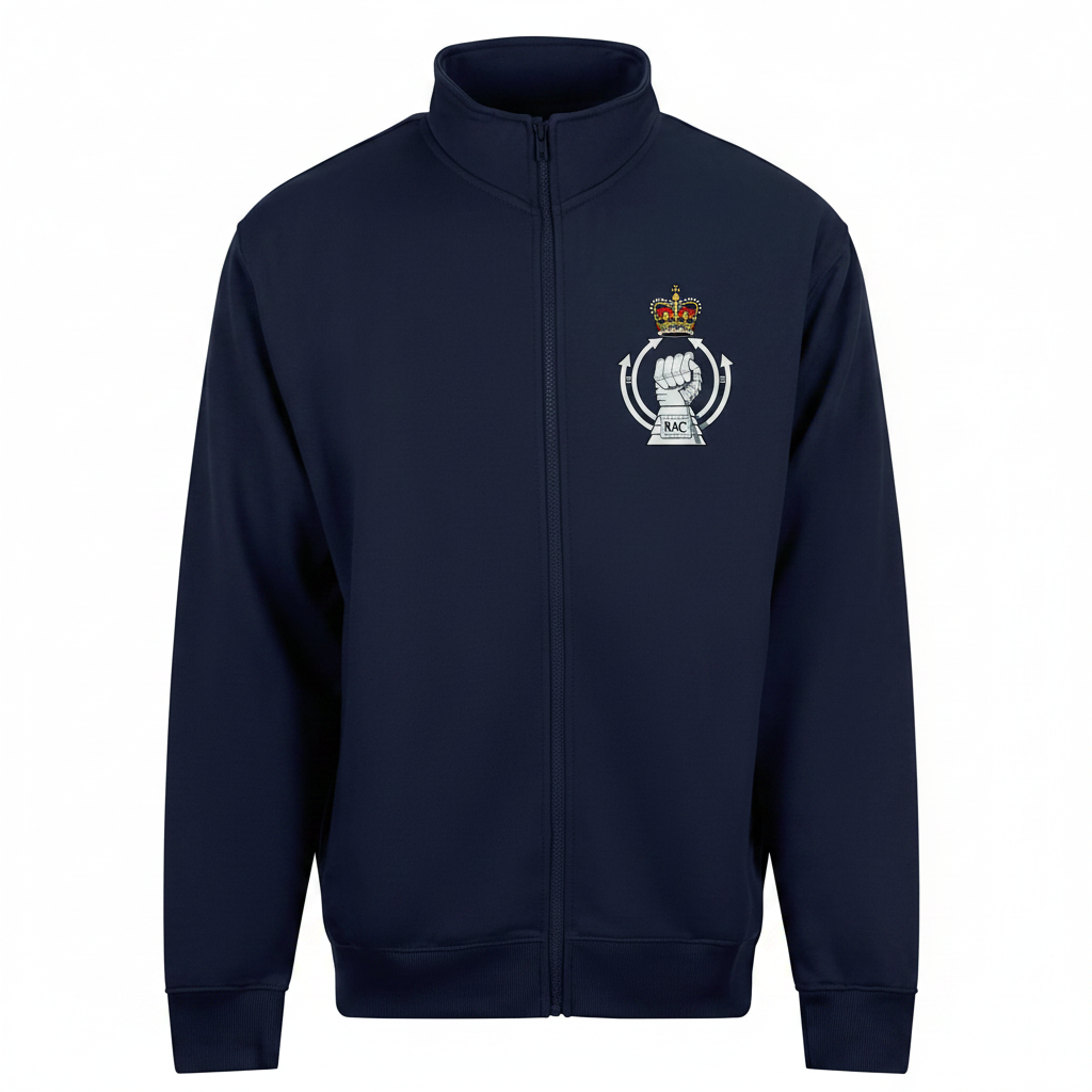 RAC badge on navy zipped jacket