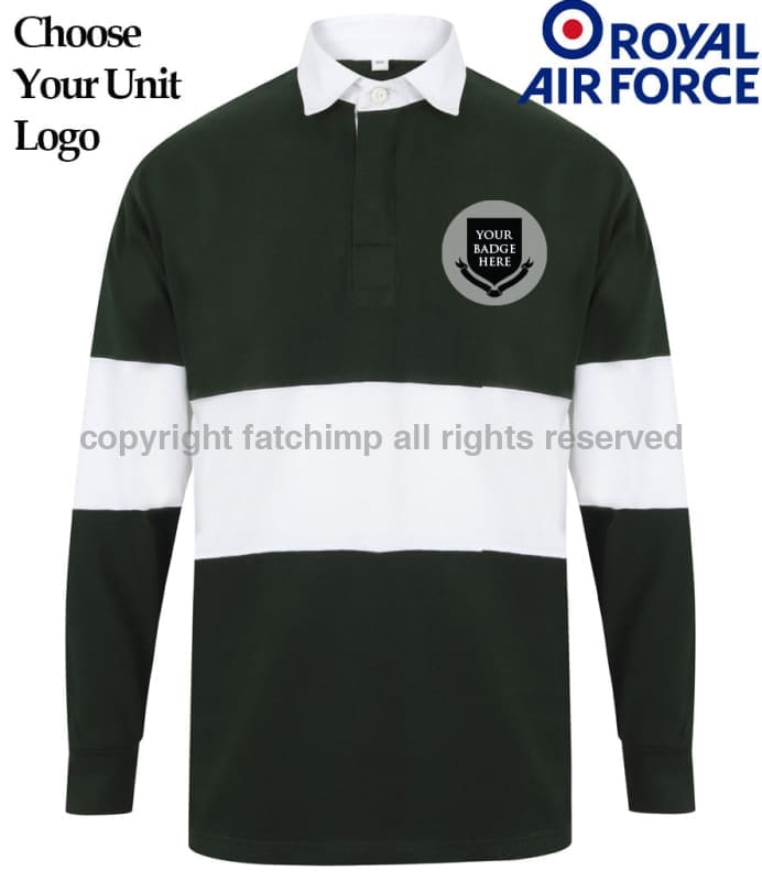 Royal Air Force Units Panelled Rugby Shirt Small - 36/38 Inch Chest / Bottle Green/White