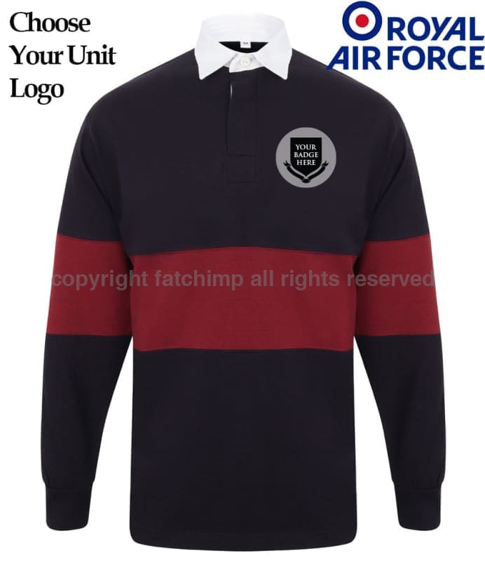 Royal Air Force Units Panelled Rugby Shirt Small - 36/38 Inch Chest / Navy/Burgundy