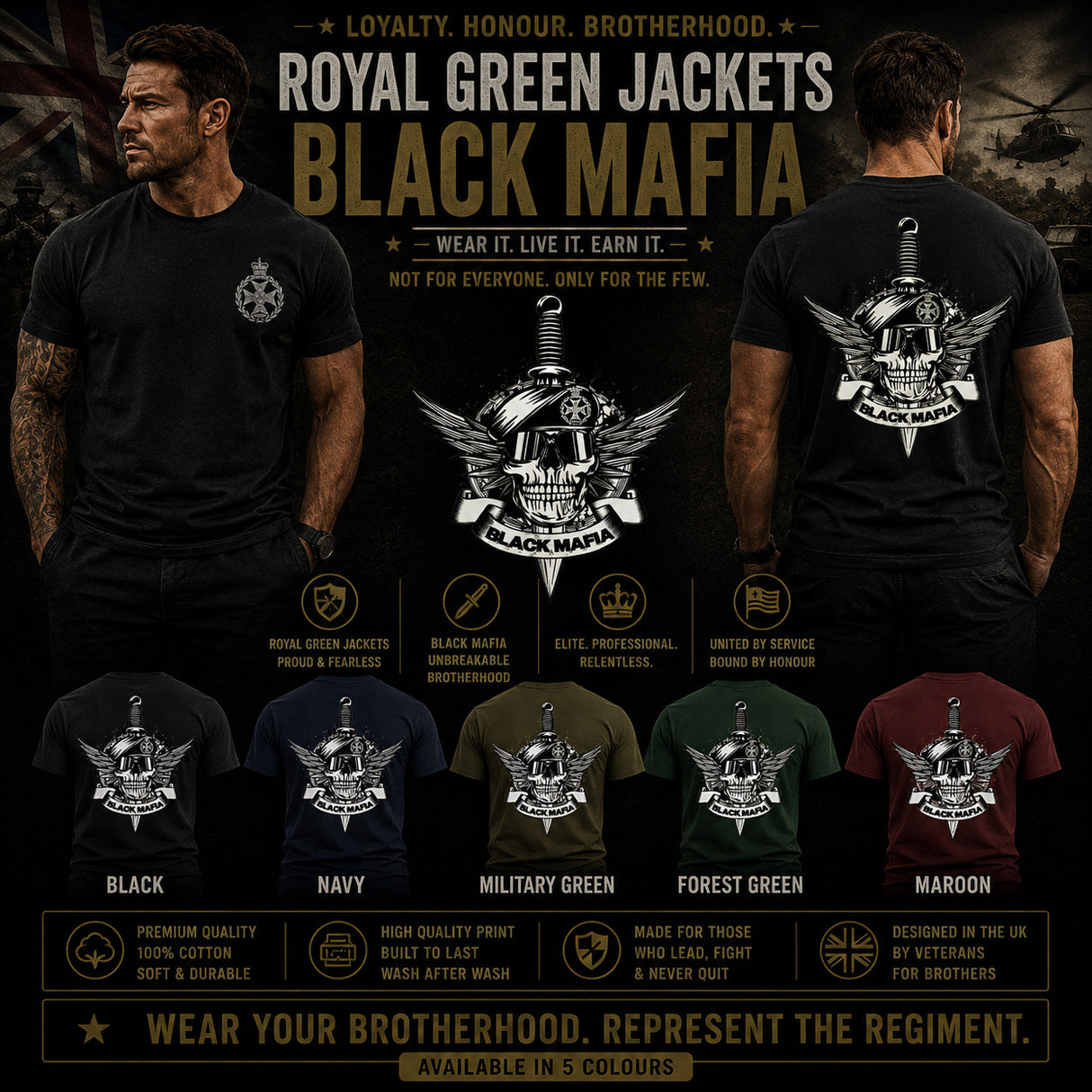 Royal Green Jackets Black Mafia Double Print T-Shirt