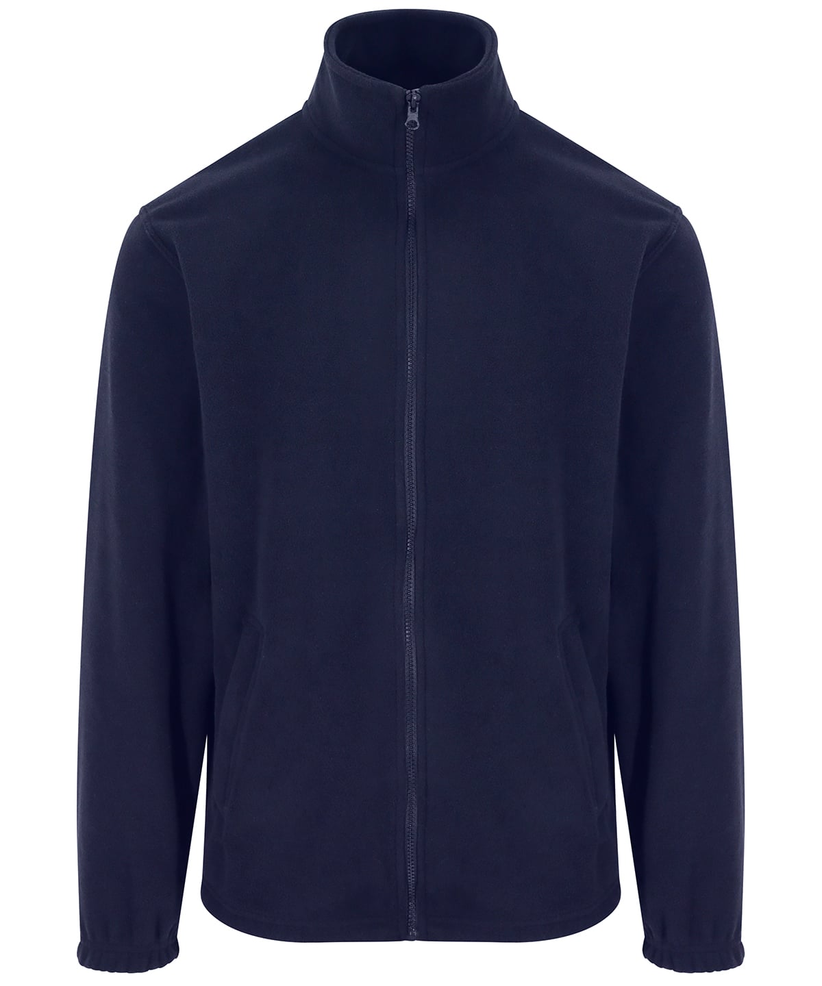 Navy blue fleece jacket on a white background