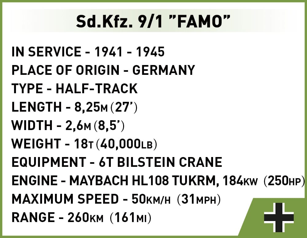 SD.KFZ.9/1 Famo Half-Track brick model - COBI 2281 - 498 bricks