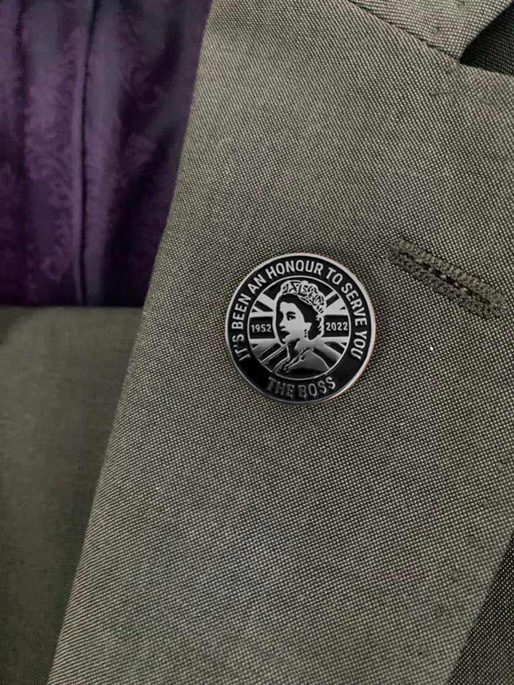 Her Majesty Queen Elizabeth II The Boss Pin Badge