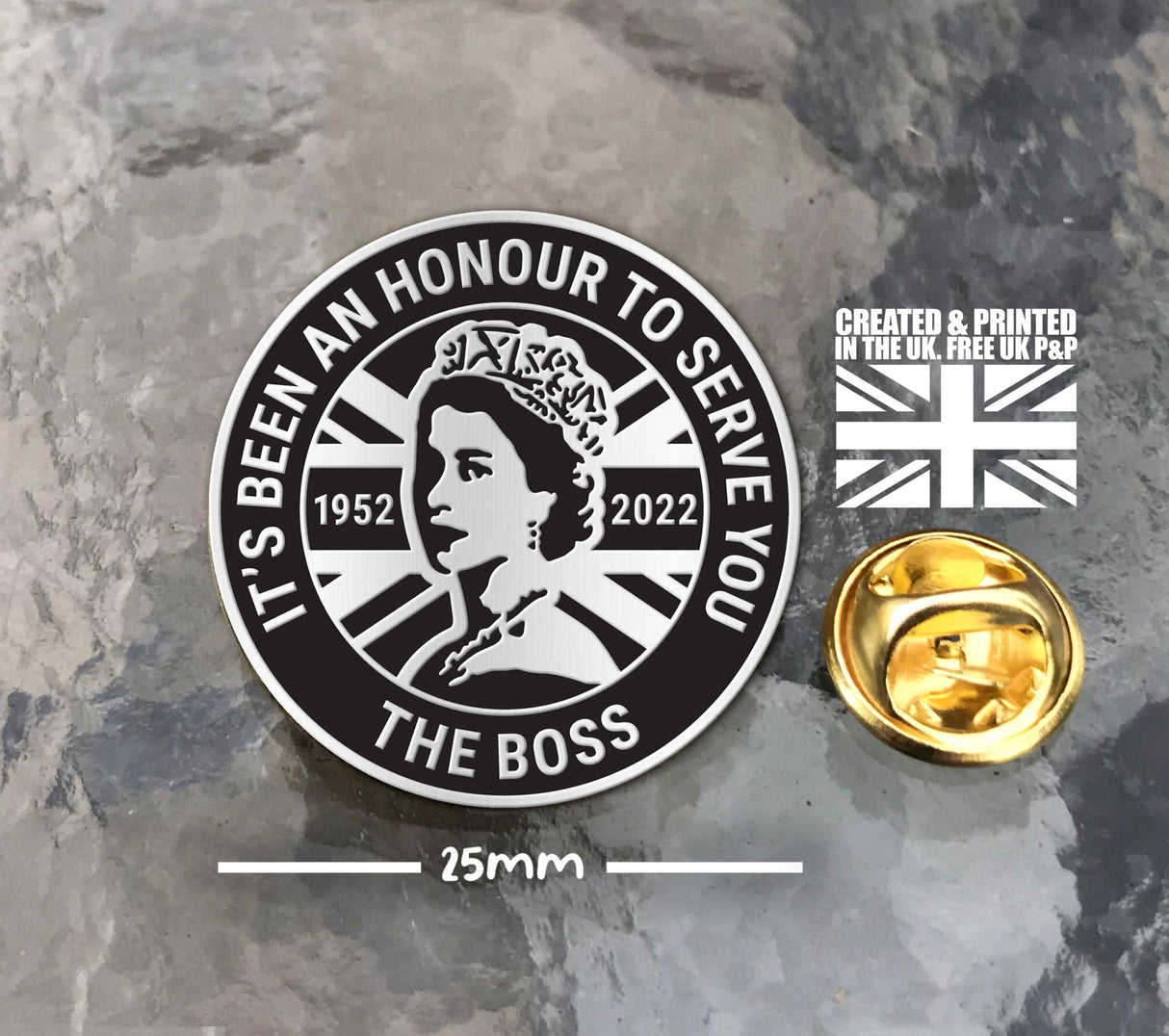 Her Majesty Queen Elizabeth II The Boss Pin Badge