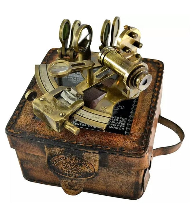 SOLID BRASS SEXTANT WITH HANDMADE LEATHER CASE
