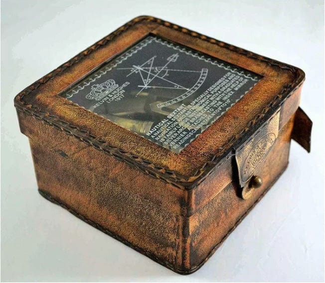 SOLID BRASS SEXTANT WITH HANDMADE LEATHER CASE