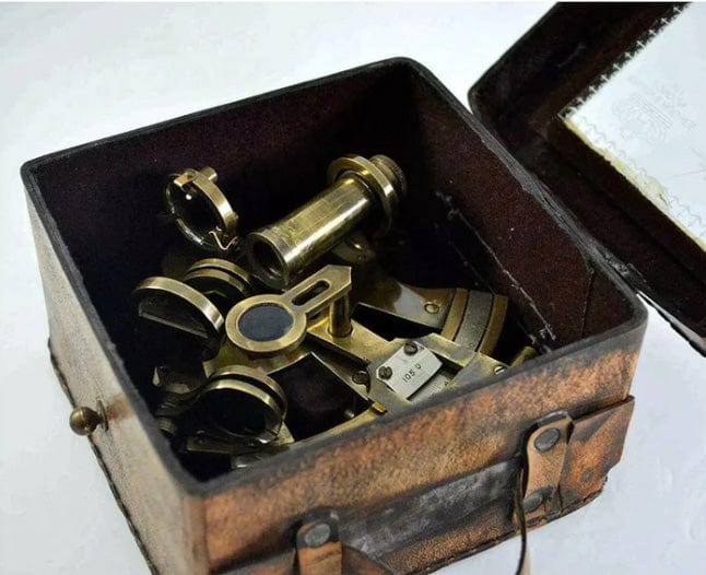 SOLID BRASS SEXTANT WITH HANDMADE LEATHER CASE