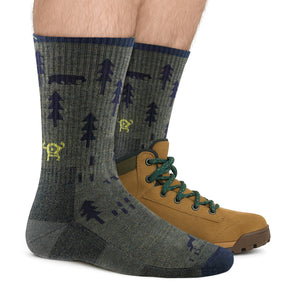 Mens Forest Patterned Boot Midweight Merino Wool Hiking Socks