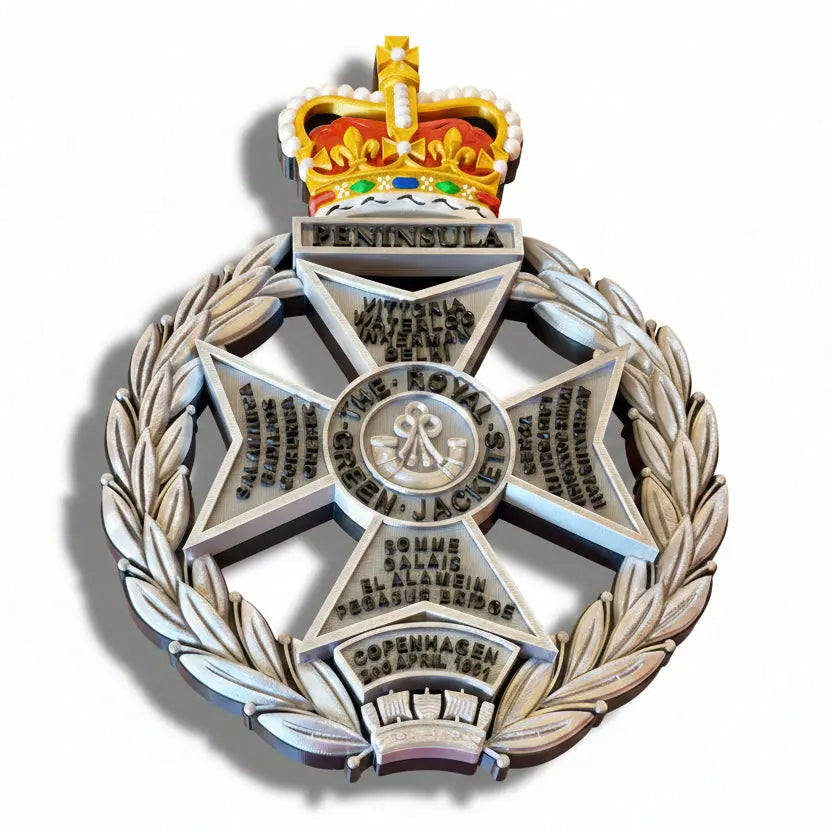Royal Green Jackets Silver Black Coloured Crown Cap Badge | Officially Licensed